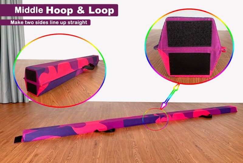 MARFULA 8ft/9ft Folding Gymnastics Balance Beam - Extra Firm - Suede - Non Slip Base for for Home/Gym/Club (5, 9 FT) PinkPurple-Camo - Image 5